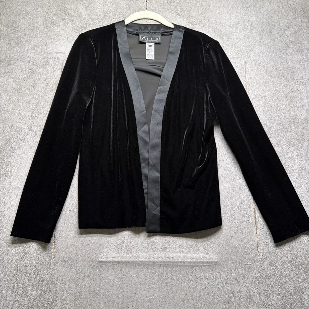 Alex Evenings Velvet Jacket Women's Medium Black Open Front Evening Formal‎